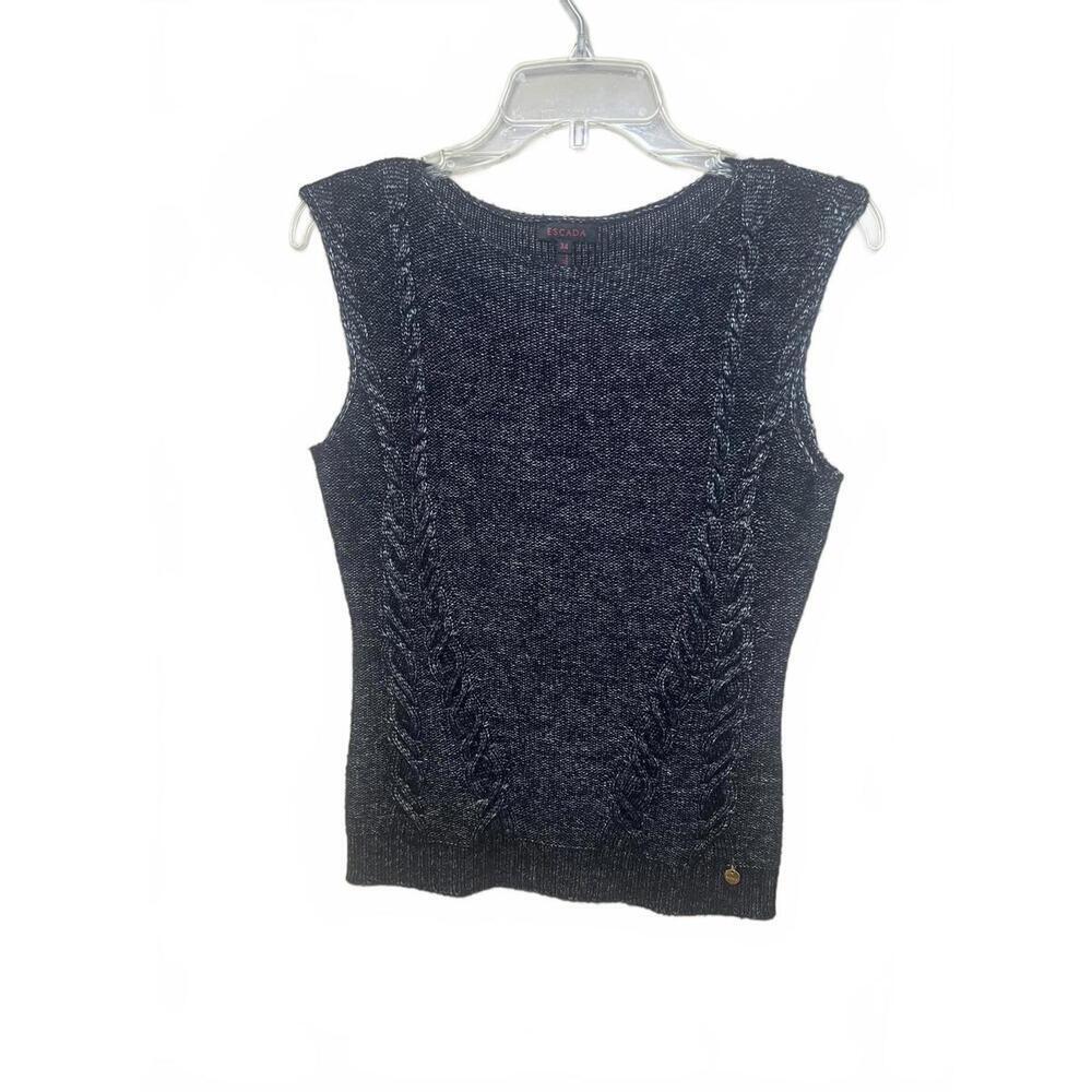 Escada Black Marled Cable Knit Wool Viscose Blend Sweater Vest Size 34 Layering